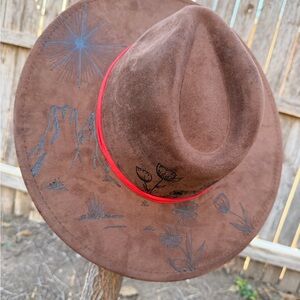 Brown Suede Hat with Red Band